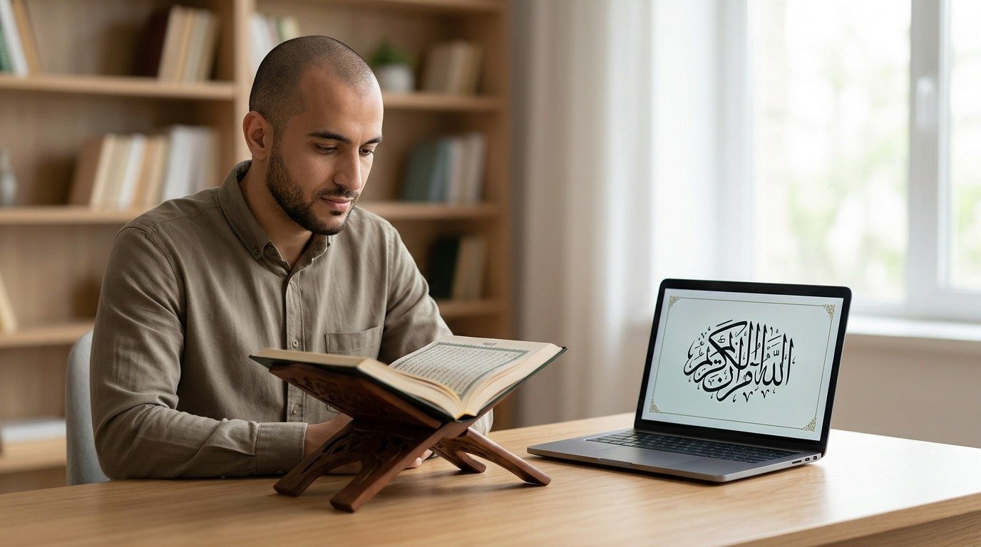 parent teaching Quran to child at home